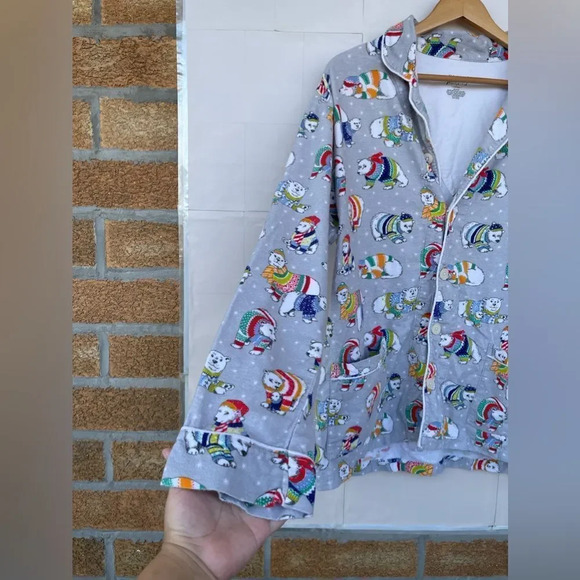 Nick & Nora Pajama PJ Set Polar Bears Fleece Button Front Long Sleeve large - Picture 9 of 14